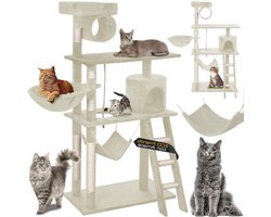 BAKAJI Krabpaal voor katten van sisal en pluche, speelpark, kattenspel, met hondenhok, verborgen, palen en platforms, afmetingen: 142 x 74,5 x 40 cm (beige)