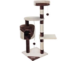 BAKAJI Krabpaal voor katten van sisal en pluche, speelplaats kat met hondenhok, krabstokken en 3 platforms, afmetingen 112 x 67 x 55 cm (crème en bruin)