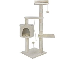 Bakaji Krabpaal voor katten van sisal en pluche speelplaats met hol, krabpaal en 3 platforms, afmetingen 112 x 67 x 55 cm (crème)