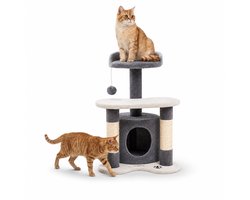 Krabpaal: belviona compacte Kattenkrabpaal 65 cm met huisje & speelbal, grijs/wit
