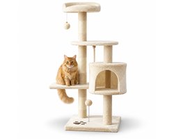 Krabpaal: belviona Kattenkrabpaal 112 cm, met huisje, platforms, sisal & speelballen, beige/wit