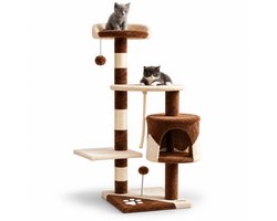 Krabpaal: belviona Kattenkrabpaal 112 cm, met huisje, platforms, sisal & speelballen, bruin/beige