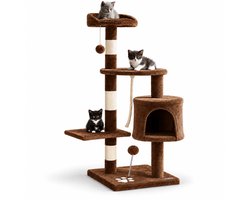 Krabpaal: belviona Kattenkrabpaal 112 cm, met huisje, platforms, sisal & speelballen, bruin