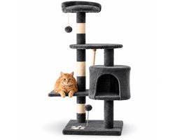 Krabpaal: belviona Kattenkrabpaal 112 cm, met huisje, platforms, sisal & speelballen, donkergrijs