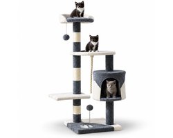 Krabpaal: belviona Kattenkrabpaal 112 cm, met huisje, platforms, sisal & speelballen, grijs/wit