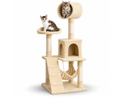 Krabpaal: belviona Kattenkrabpaal met huisje, 133 cm, hangmat, trap & sisalpalen, beige