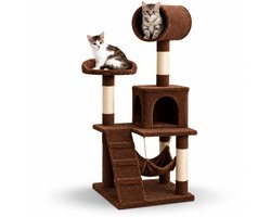 Krabpaal: belviona Kattenkrabpaal met huisje, 133 cm, hangmat, trap & sisalpalen, bruin