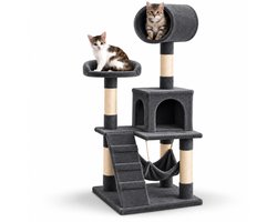 Krabpaal: belviona Kattenkrabpaal met huisje, 133 cm, hangmat, trap & sisalpalen, donkergrijs