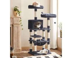 Bobbel Home - krabpaal - 143 cm - stabiele krabpaal met kattenhuis - rookgrijs
