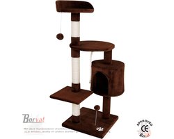 Borvat® - Krabpaal katten 112 cm hoogte - krabpaal - voor katten - bruin - wit