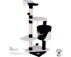 Borvat® - Krabpaal katten 112 cm hoogte - krabpaal - voor katten - zwart - wit