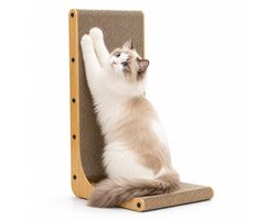 Krabplank: BOTC Krabkarton voor Katten - 68 cm L-vorm - Kattenkrabmat voor aan de muur - Kattenkrabkarton met bal - Groot formaat