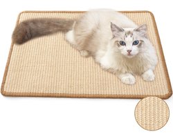 BOTC Krabpaal - Krabmat voor Katten - 60x40 cm Natuurlijke Sisal Krabmat - horizontale Krabmat voor Katten op de vloer - met plakstrips
