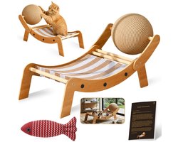 Krabton: BRINSIC® Kattenstretcher met Speelbal en Vis Speeltje – Sisal Krabmeubel voor Katten – Kattenhuis en Krabpaal in Één – Krabton Kat – Katten stoel – Duurzaam Krabspeelgoed – Kattenmand Binnen – Krabplank van Sisal–Katten krabstoel-+ GRATIS E-BOOK