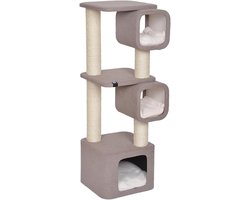 Bruine krabpaal met kattenhuisje en sisal palen