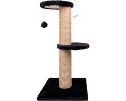 Buckz Krabpaal Ziggy - Zwart - Krabpaal voor katten - Met speelballetje - 67 x 34 x 34 cm - Met 2 plateaus