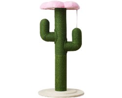 Krabpaal: Cactus kattenkrabpaal - Sisalen kattenboom - Kattentoren met plateau - Anti-kantel krabzuil voor binnen - dikke sisalpaal, zacht zitkussen, speeltje - Sisal en Hout - 90×46×39 cm - Geschikt voor huiskatten - Groen