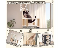 Cat Beds for House Cats Large Cat Cave Cat Cube 2 Levels with 4 Scratching Trees Stable Cat Tree Climbing Tower with Space Capsule Bed and Fluffy Ball