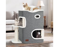 Cat House with Cat Scratching Post, Ball, and Platform for Indoor Cats
