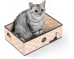 Cat Scratching Box - Portable Cardboard Lounger for Cats - Heavy Duty Double-Sided Cat Scratchers and Interactive Hole Design - Medium - Checkerboard