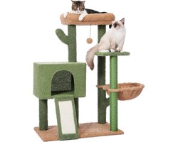 Cat Scratching Post 90 cm Modern Cactus Plush - Larger Cave Removable Top Bed Pompon Ball Sisal Rope Green