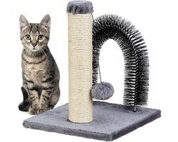 Cat Scratching Post with Hair Removal Arc - 2in1 Sisal Scratching Post - Cat Care & Game - 37x30x30 - Grey