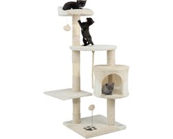 Cat Tree - Height 112 cm - 2 Plush Balls & Play Rope - Sisal Rope - Comfortable Berth & Cave - Beige/White - Small & Large Cats