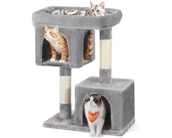 Cat Tree with Sisal-Covered Scratching Posts and 2 Plush Condos - Light Grey
