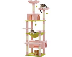 Catalulu Grote Krabpaal Voor Grote Katten - 184 cm hoog - Grote Krabpaal XXL katten - Roze/groen