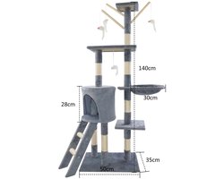 Krabton: Cellista Krabpaal Kattenboom 140cm - Kattenkrabpaal - Kattenklimhuis - Kattenmeubel met Hangmat - Multi Niveau Krabtoren 50x35 cm