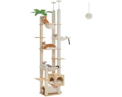 Krabpaal: Chelsey-store - Krabpaal XL - Grote hangmat - 7 niveaus - Zes krabpalen - Verstelbare hoogte tot 256 cm - Beige