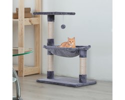 Krabpaal: CHICFURN Krabpaal - 3 sisalkrabpalen - Platform en hangmat - Vrijstaand - Grijs