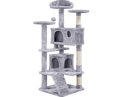 Comnox - Kattenboom met 5 Niveaus - Krabpaal, Hangmat en Luxe Kattentoren - 132x49x49 cm - Voor Binnenkatten - Lichgrijs