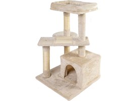 Compacte Kattenkrabpaal 79 cm Beige met Hol en Krabzuil voor Binnen