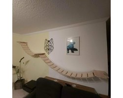 Complete Cat Hanging Bridge Set, Large Cat Climbing Wall with Wall Stages, Also Suitable for Large Cats (75 cm + 150 cm, Flamed)