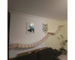 Complete set kattenklimwand met stevige hangbrug en wandsokkels voor grote katten (200 cm + 200 cm)
