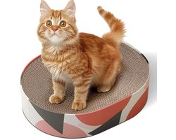 ComSaf krabkarton voor katten, ovale krabmat, kattenspeelgoed, krabmeubel van golfkarton, ronde krabplank van kwaliteitskarton, kattenkrabplanken 44x34x10 cm