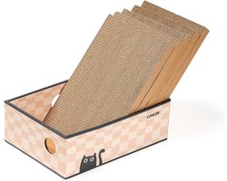Conlun 5-pack krabplank voor katten met box, dubbelzijdige krabplank voor katten, interactieve openingen, meubelbeschermer, duurzaam en stabiel (medium, dambord)