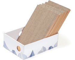 Conlun 5-pack krabplank voor katten met box, dubbelzijdige krabplank voor katten, interactieve openingen, meubelbeschermer, duurzaam en stabiel (medium, wit)
