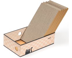 Conlun 5-pack krabplank voor katten met box, groot dubbelzijdig ontwerp, interactieve openingen, schoon en duurzaam, krabplank voor katten, meubelbeschermer (groot, dambord)