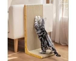 Conlun kattenkrabplank, 58 cm L-vormig, wandmontage, verticaal krabvlak, duurzame kartonnen meubelbescherming voor binnenkatten, groot, licht hout