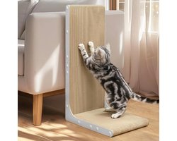 Conlun kattenkrabplank, 66 cm L-vormig, wandmontage, verticaal krabvlak, duurzame kartonnen meubelbescherming voor binnenkatten, jumbo, wit