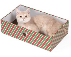 Conlun kattenkrabplank met box, groot krabmeubel, dubbelzijdige krabplank voor katten, interactieve openingen, krabbed voor binnenkatten, met kattenkruid (1 stuk, groot, keperbinding)