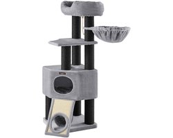 CORE Krabpaal - Krabmeubel - Kattenboom - Krabpilaren - Knufflegrot - Hangmat - Mandje - Hangend touw - 50x50x141cm - Grijs