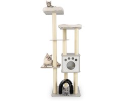 Krabpaal: COSTWAY 176 cm Hout Krabpaal met 6 Verdiepingen Kattenboom met Gezellige Matten Grot en Kattenboog Kattenmeubels Klimboom Speelboom