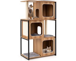 Krabpaal: COSTWAY 2-in-1 krabpaal, kattenhuis, kattenboom, 3 etages, met afneembare kussens, kattenmand, krabpalen, sisal-plank en platforms, kattenmeubel voor katten, metalen frame, 75 x 45 x 133 cm, naturel
