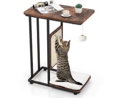 COSTWAY Bijzettafel met sisal-krabplank, 4-in-1 kattenmeubel katten, kattenkrabber met afneembaar kussen en bal, krabplanken in meubelstijl, kattenbed voor woonkamer slaapkamer, rustiek bruin