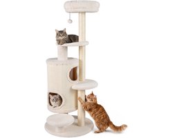 Krabpaal: COSTWAY Kattenboom met Grottenhuis van 2 Niveaus, 60 x 60 x 150 cm