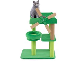 Krabpaal: COSTWAY Kleine krabpaal, kattenboom met ligoppervlak & platforms & krabzuil, kattentoren in windmolen-vorm, kattenkrabpaal voor kleine katten, kattenmeubel, speelboom, 50 x 34 x 60 cm, groen