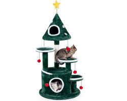 Krabpaal: COSTWAY Krabpaal 127 cm Kattenboom Kerst met Ster Sneeuwvlok Kattenkrabpaal van Pluche Katten Toren met 6 Speelballen voor Katten